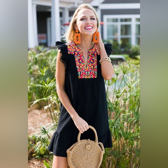 kirundo Dresses & Skirts - Elegant Black Dress with Colorful Embroidery